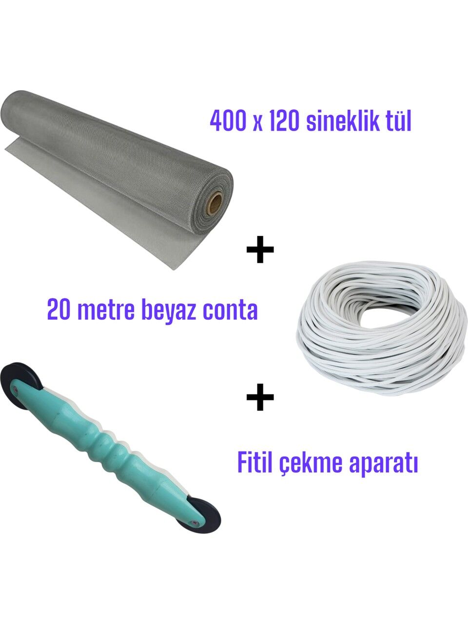 20 mt Beyaz Sineklik Contası + Fitil Çekme Aparatı + 400X120 cm Sineklik Tülü – Tam Set