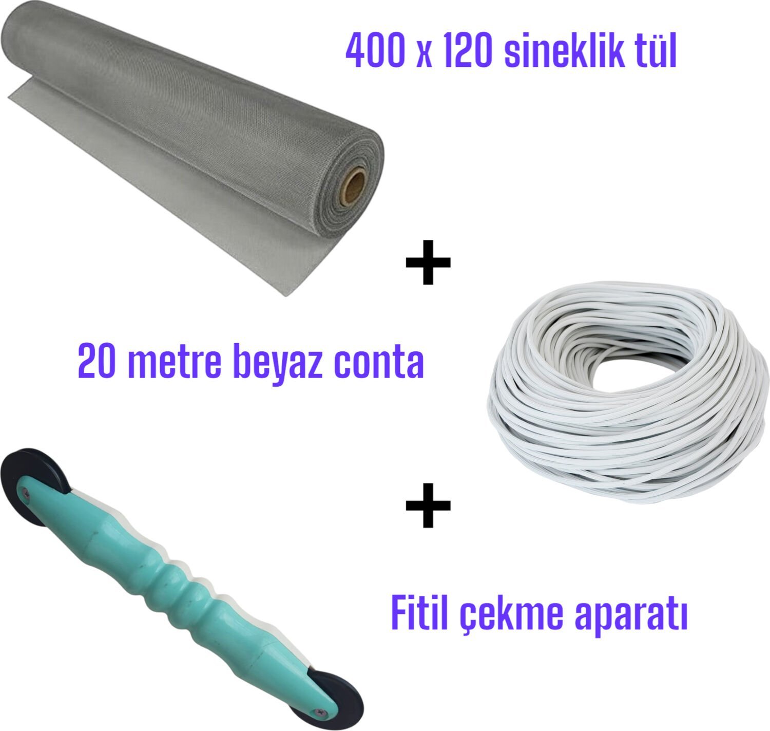 20 mt Beyaz Sineklik Contası + Fitil Çekme Aparatı + 400X120 cm Sineklik Tülü – Tam Set