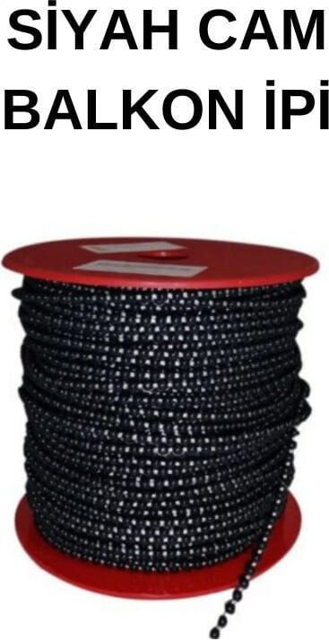 EYLÜL- 10 Metre Cam Balkon Plastik Boncuklu Ip Zincirleri Boncuk Çapı 4.5 mm 10 Metre (Siyah)