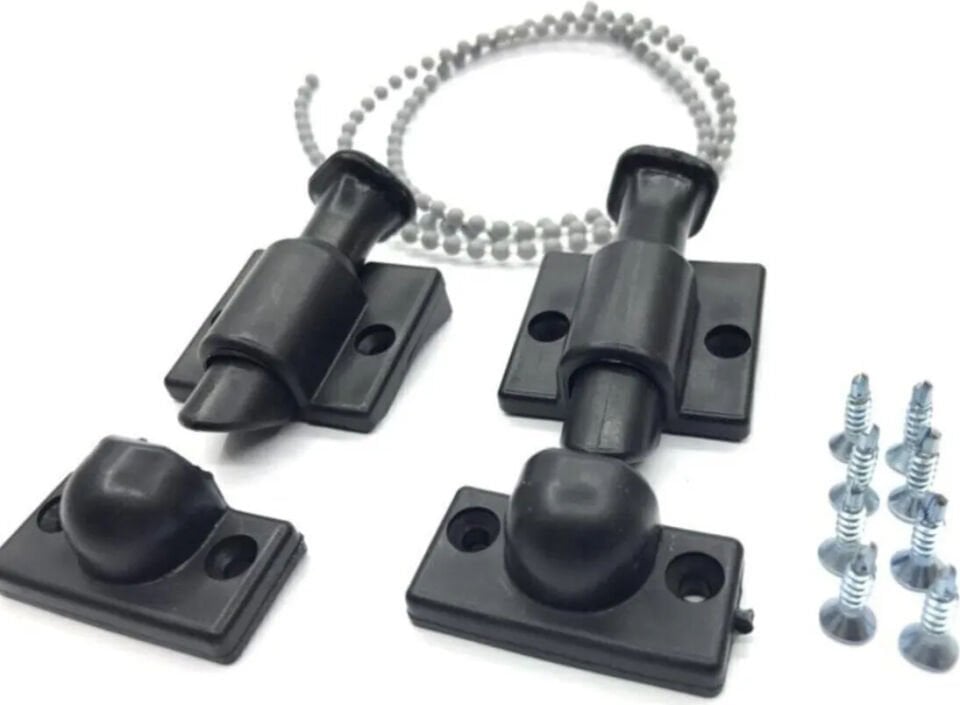 Eylül Yapı Cam Balkon Siyah Alt ve Üst Kilit Seti - 5 Metre Gri Boncuklu Ip Zincir -8 Adet Vida Dahil