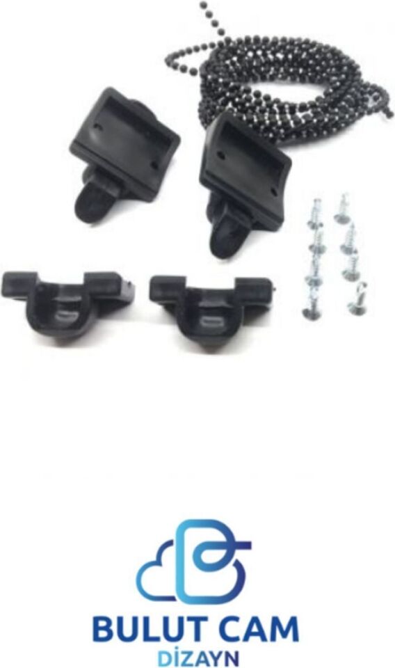 Cam Balkon Kilidi | Emniyet Plastik Kilit | Boncuklu Ip Zincir Takım Seti | (Siyah) 1 Adet