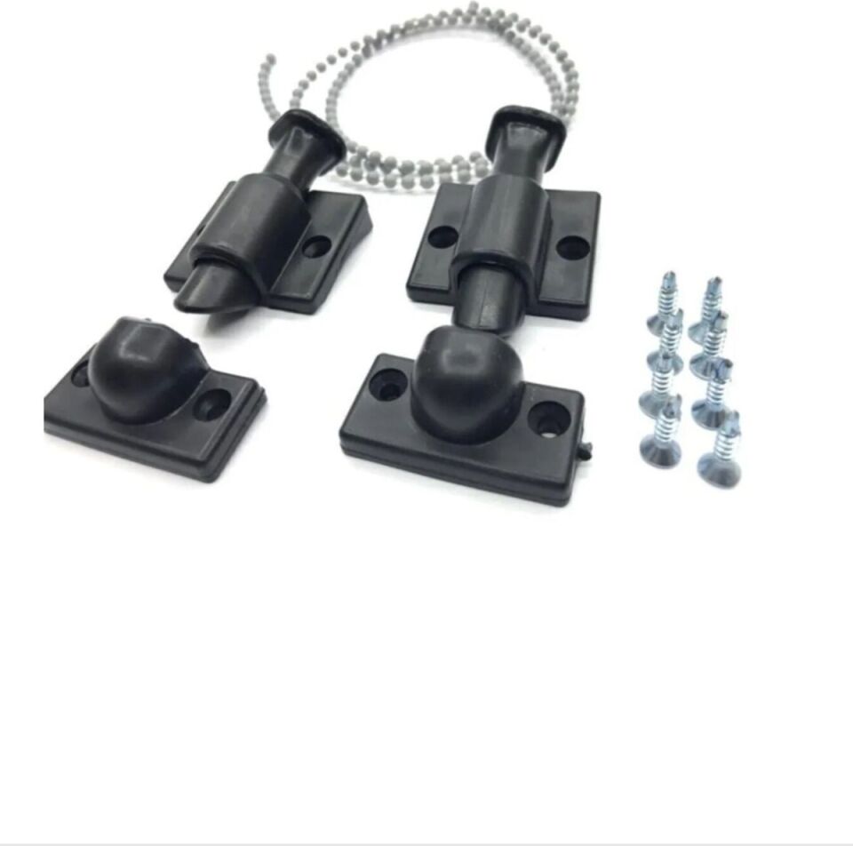 Cam Balkon Kilidi | Emniyet Plastik Kilit | Boncuklu Ip Zincir Takım Seti | (Siyah) 1 Adet