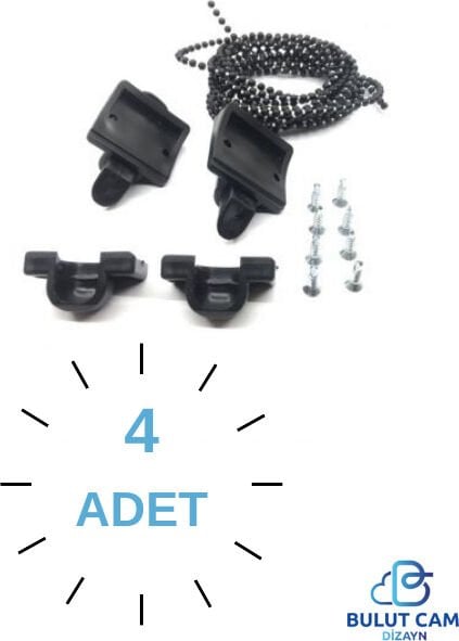 4AD. Cam Balkon Emniyet Plastik Kilit - Siyah Boncuklu Ip Zincir Takım Seti