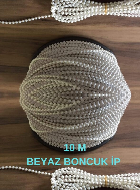 10METRE Cam Balkon Plastik Boncuklu Ip Zincirleri Boncuk Çapı 4.5mm (Beyaz)