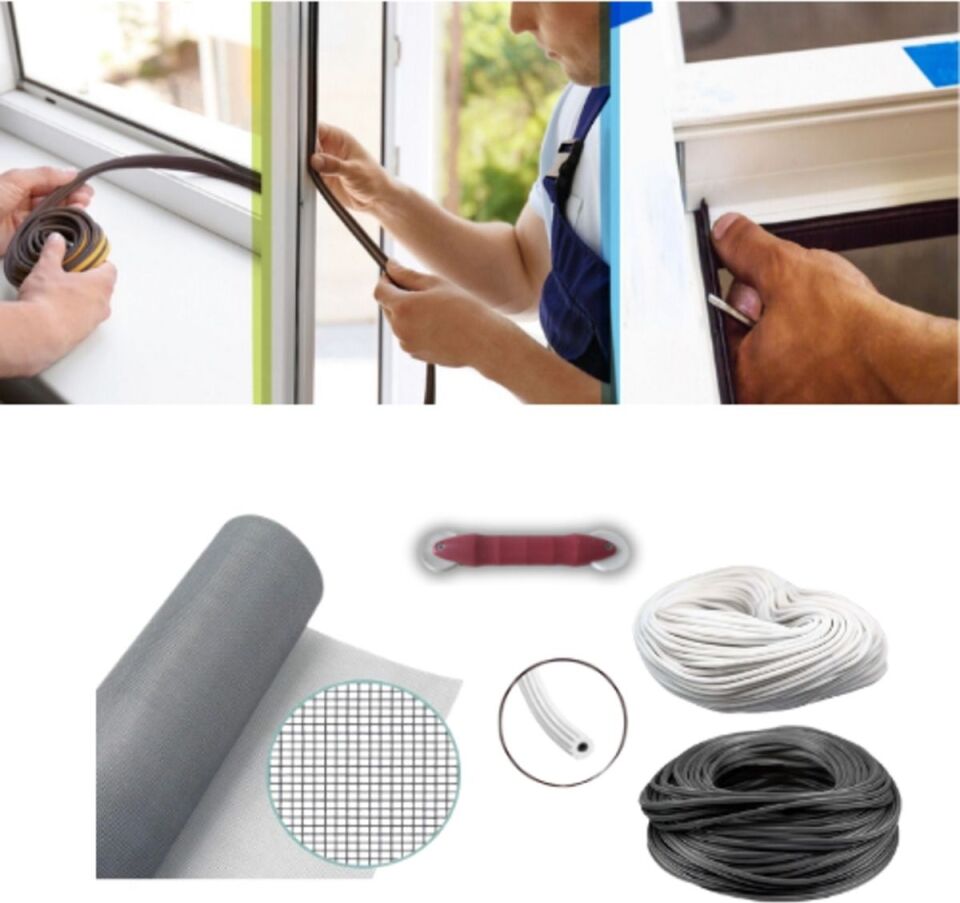 3'lü Sineklik Seti 300X100 cm Tül, 15 Mt. Beyaz Conta, Fitil Çekme Aparatı