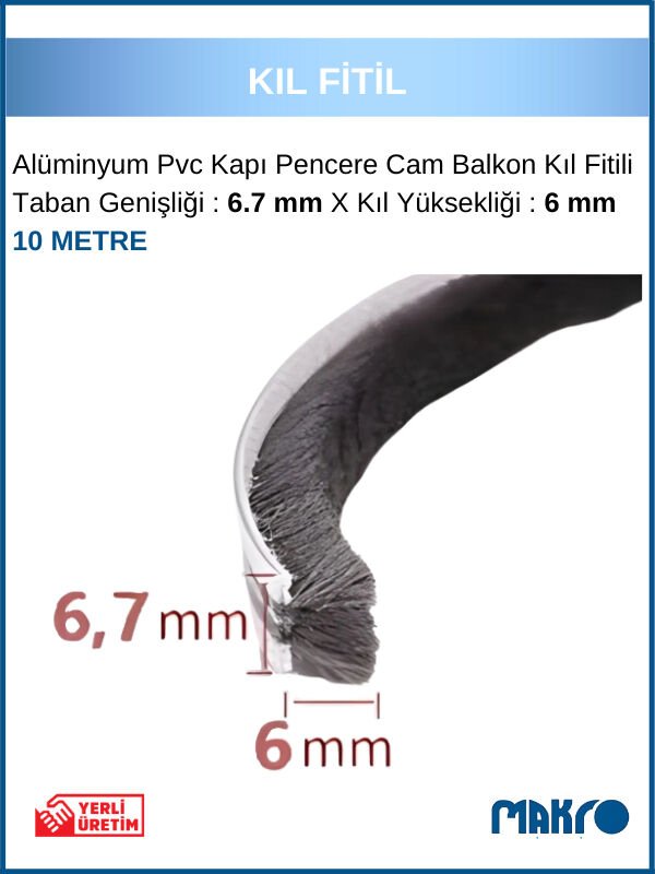 Alüminyum Pvc Kapı Pencere Cam Balkon Kıl Fitili En 6,7mm - Kıl Uzunluğu: 6mm - 10 Metre