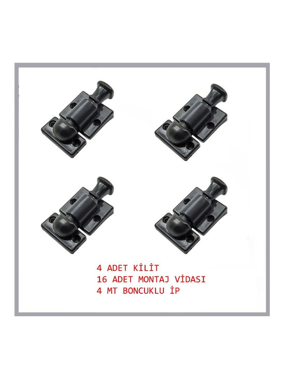 Cam Balkon Kilidi 4 Adet Kilit 4 Metre Siyah Boncuk Ip ve Montaj Vidası