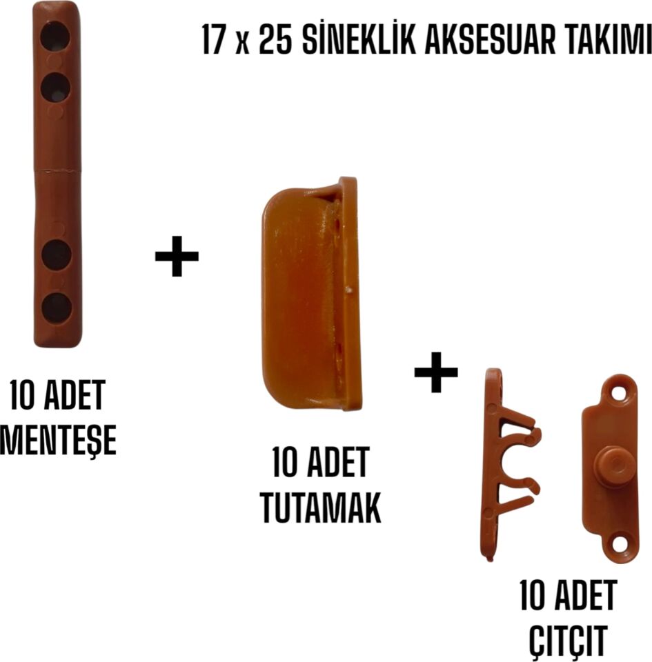 Sineklik Aksesuar Takımı - Altınmeşe -  17X25 – Menteşeli Sistem Için 10’lu Kulplu Kilitli Menteşeli Set