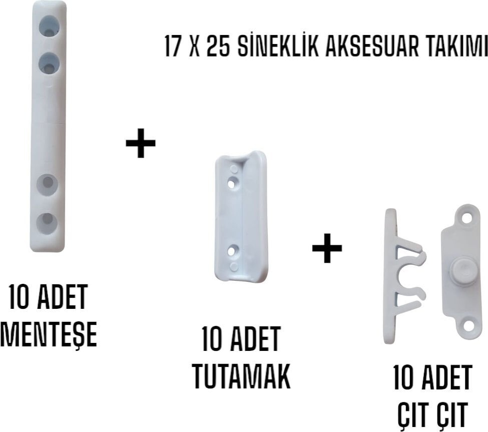 Sineklik Aksesuar Takımı 17X25 – Menteşeli Sistem Için 10’lu Kulplu Kilitli Menteşeli Set