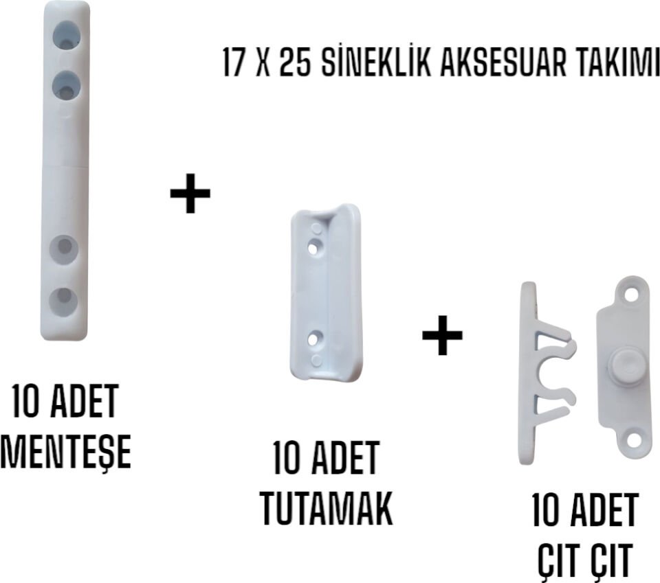 Sineklik Aksesuar Takımı 17X25 – Menteşeli Sistem Için 10’lu Kulplu Kilitli Menteşeli Set