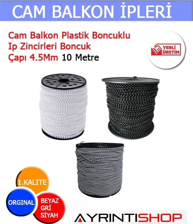 Cam Balkon Plastik Boncuklu Ip Zincirleri Boncuk Çapı 4.5mm 10 Metre