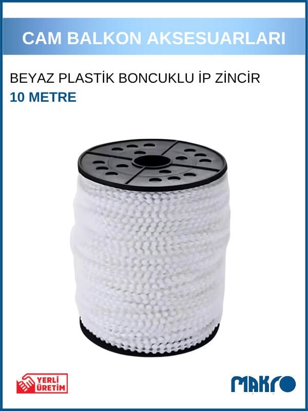 Cam Balkon Plastik Beyaz Boncuklu Ip Zincirleri - 10 Metre