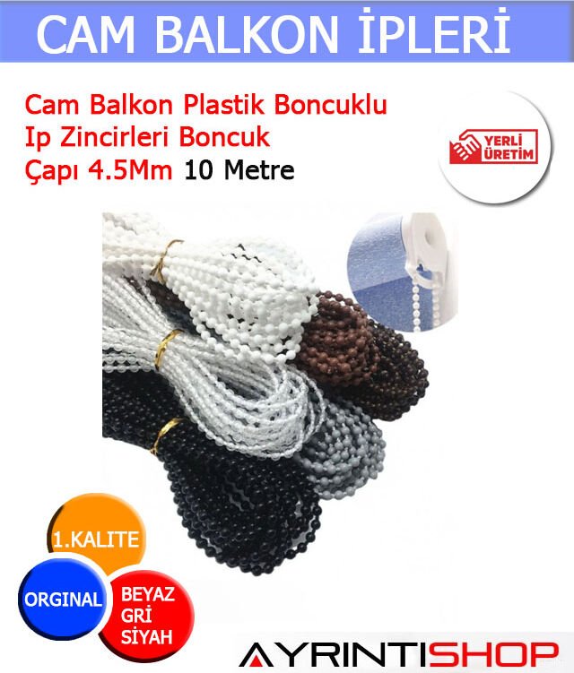 Cam Balkon Plastik Boncuklu Ip Zincirleri Boncuk Çapı 4.5mm 10 Metre