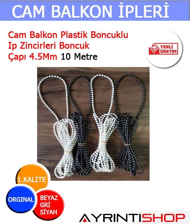 Cam Balkon Plastik Boncuklu Ip Zincirleri Boncuk Çapı 4.5mm 10 Metre