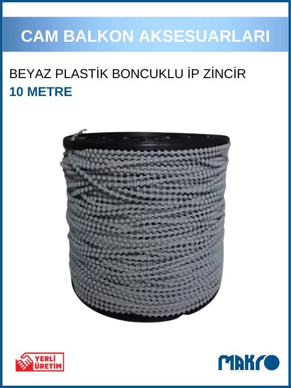 Cam Balkon Plastik Gri Boncuklu Ip Zincirleri - 10 Metre