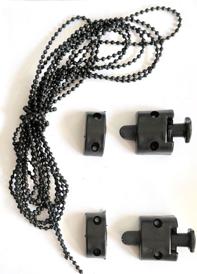 Cam Balkon Siyah Alt ve Üst Kilit Set - 5m Boncuklu Zincir