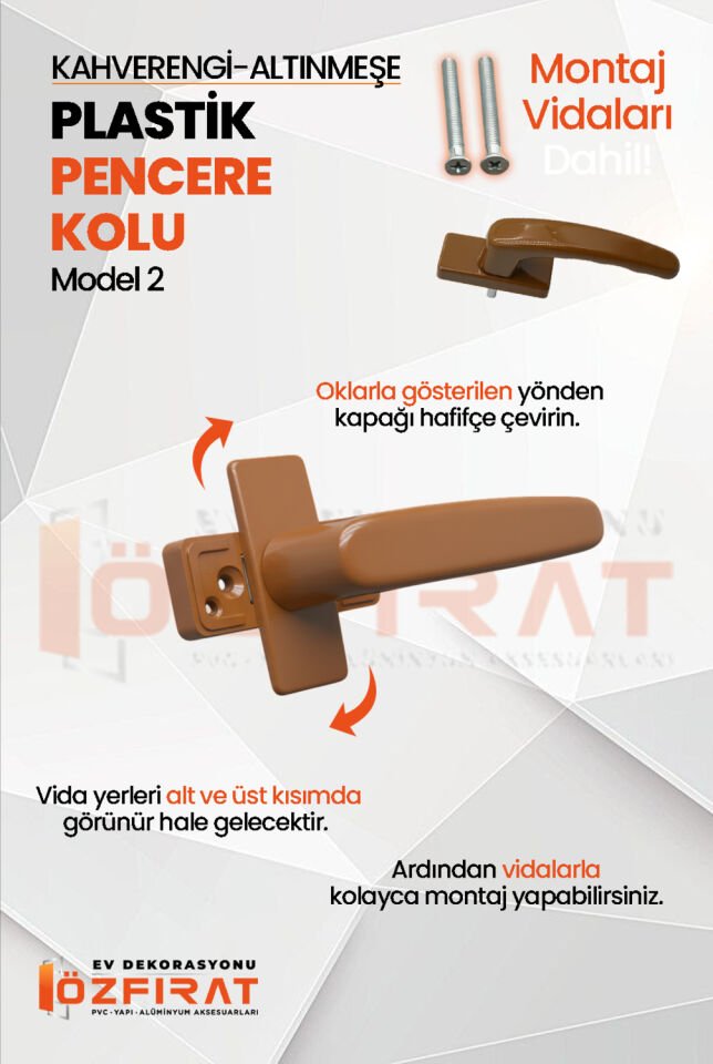 Pvc Pencere Kolu – Plastik – Altınmeşe/Kahverengi – Model 2 – (1 Adet)
