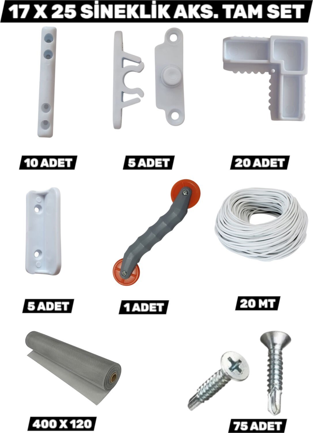 Sineklik Aksesuar Seti 17X25 – Vida Dahil Tüm Parçalar Tam Takım