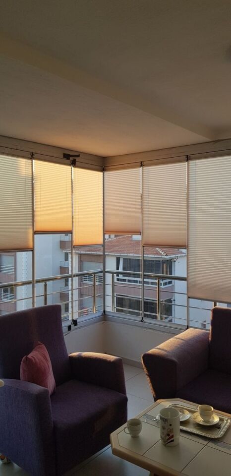 EYLÜL Home Krem Renk Katlanır Cam Balkon Perdesi-Ofis Perdesi-Ev Perdesi-Salon Perdesi-Plise Perde