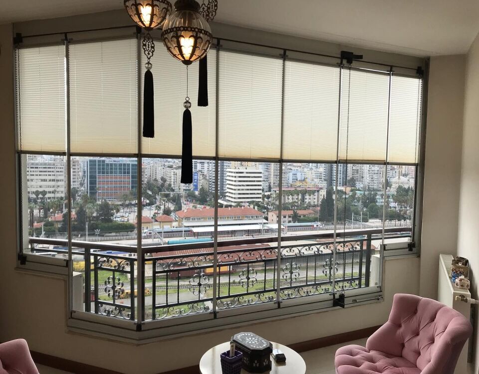 EYLÜL Home Krem Renk Katlanır Cam Balkon Perdesi-Ofis Perdesi-Ev Perdesi-Salon Perdesi-Plise Perde