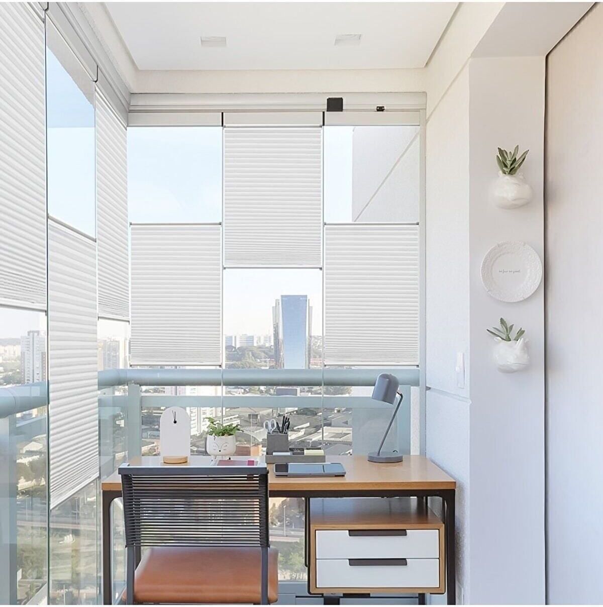 Beyaz Plise Katlanır Cam Balkon Perdesi - Ofis Perdesi - Ev Perdesi - Salon Perdesi - Plise Perde