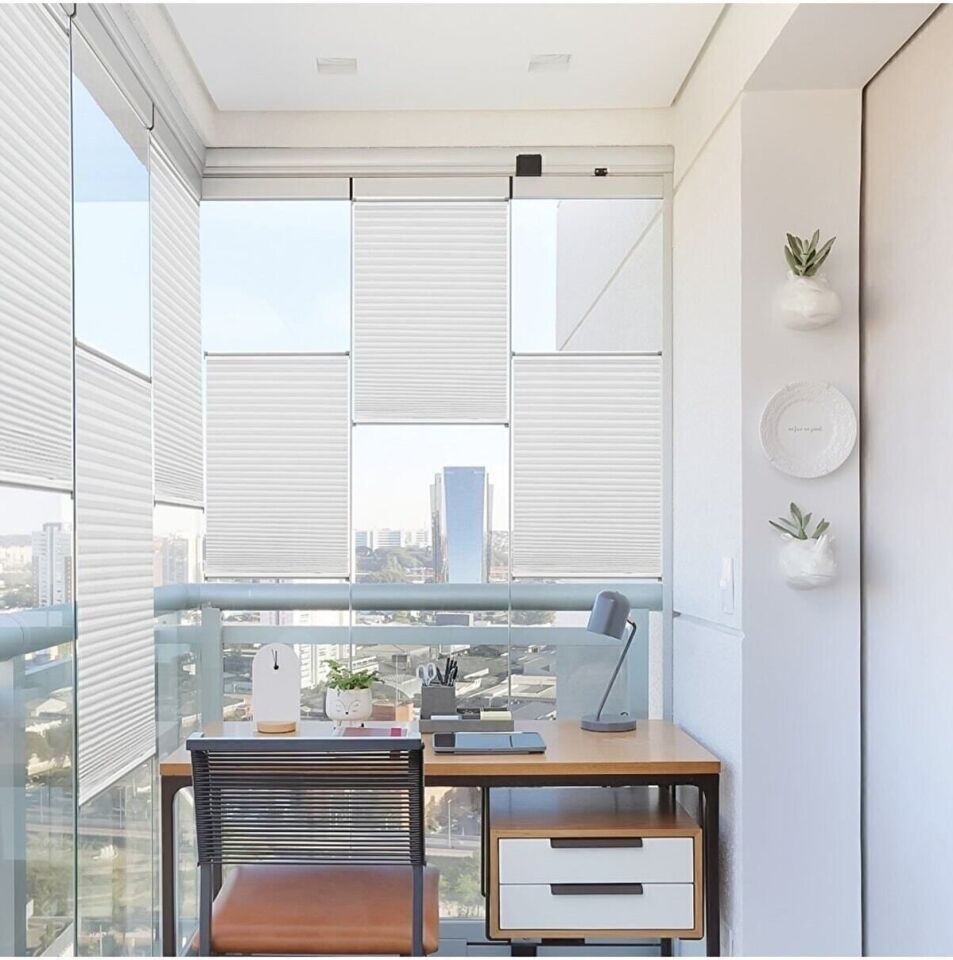 Beyaz Plise Katlanır Cam Balkon Perdesi - Ofis Perdesi - Ev Perdesi - Salon Perdesi - Plise Perde