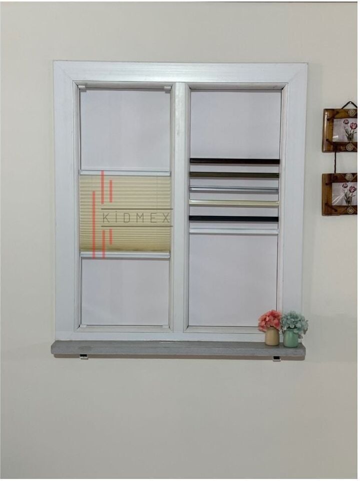 Krem Plise Katlanır Cam Balkon Perdesi - Ofis Perdesi - Ev Perdesi - Salon Perdesi - Plise Perde