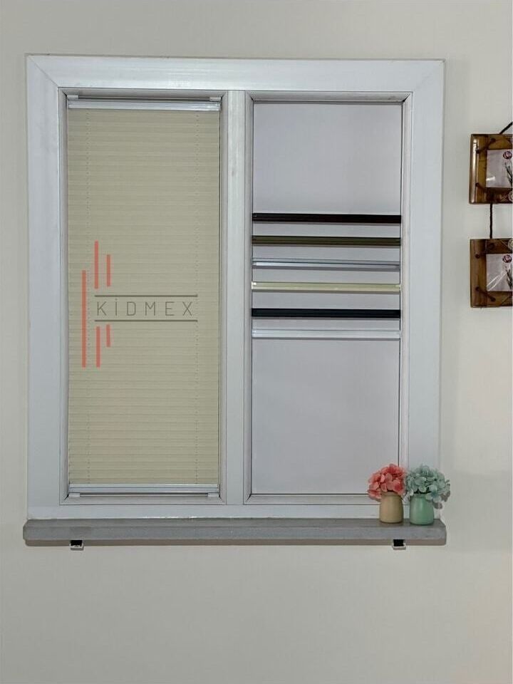 Krem Plise Katlanır Cam Balkon Perdesi - Ofis Perdesi - Ev Perdesi - Salon Perdesi - Plise Perde